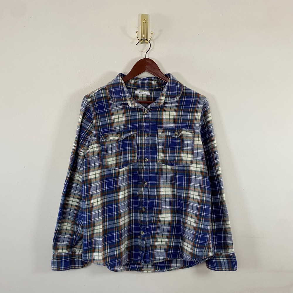 Vintage‎ Y2K O'Neill Flannel Button Up Shirt Blue Brown Plaid Womens M Cotton